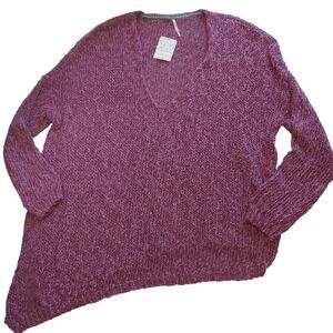FREE PEOPLE Vertigo knit asymmetrical pullover oversized sweater purple Sz M NEW